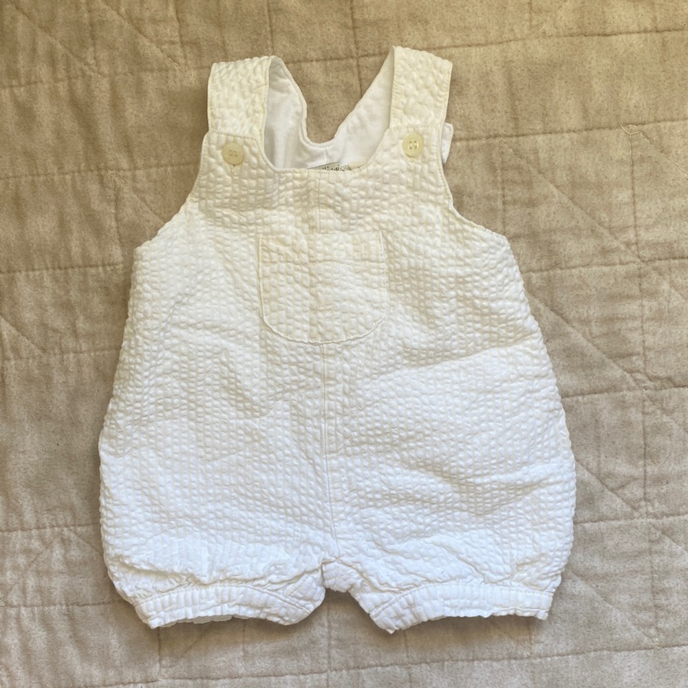 Vintage White Striped Baby Overalls